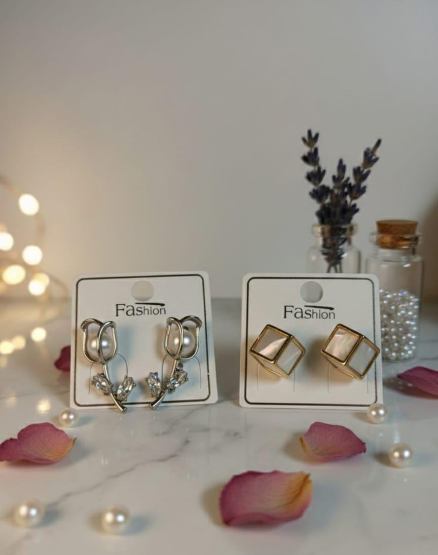 Combo Of Cube Shape & Tulip Earrings