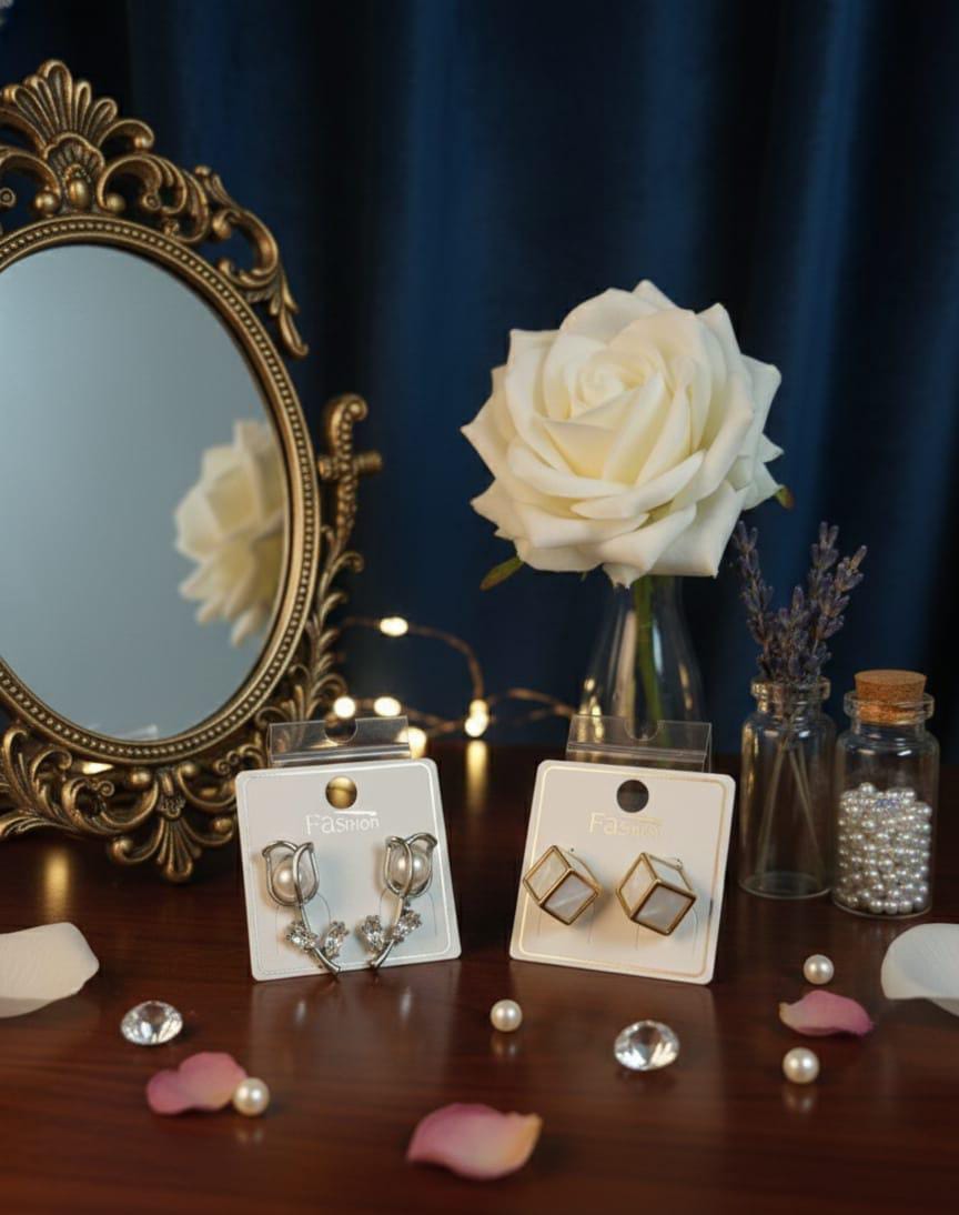 Combo Of Cube Shape & Tulip Earrings - Image 2